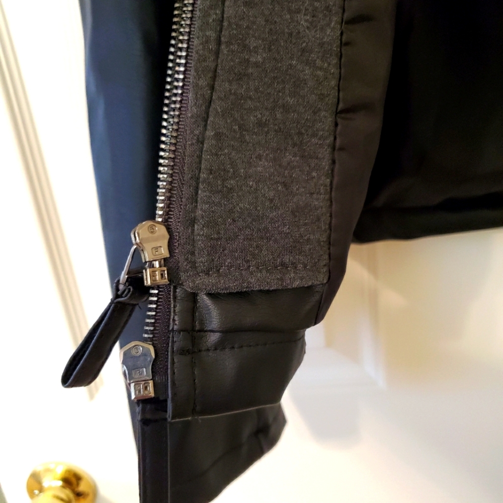 NWT Faux Leather Jacket with Knit Hood - Picture 3 of 5